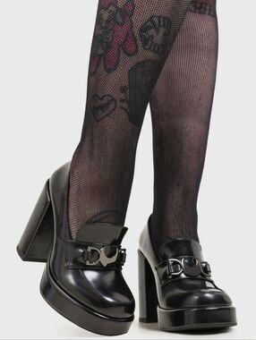 Killstar Black Patent Platform Loafer Heels